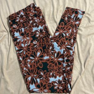 LuLaRoe Brown/Blue Print Tall & Curvy (TC) Leggings, like new